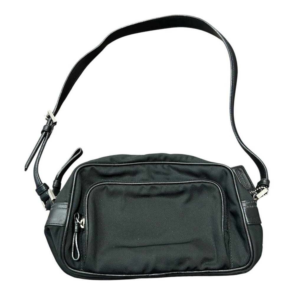 Coach Black Crossbody Bag Leather Adjustable Strap Zipper Compartments Y2K